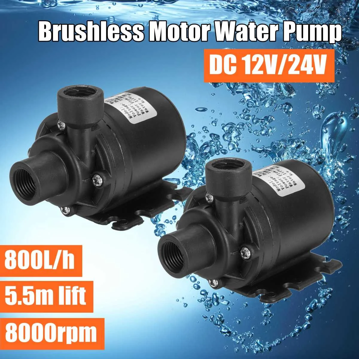 800L/h 12V 5.5m Ultra Quiet Brushless Motor Mini Submersible Water Pump Lift 