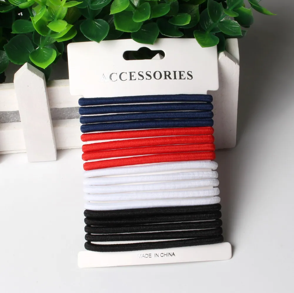 18Pcs/Card Basic Black High Elastic Rubber Hair Bands Tie Set For Women Girl Colourful Ponytail Holder Rope Hair Accessories hair bows for women