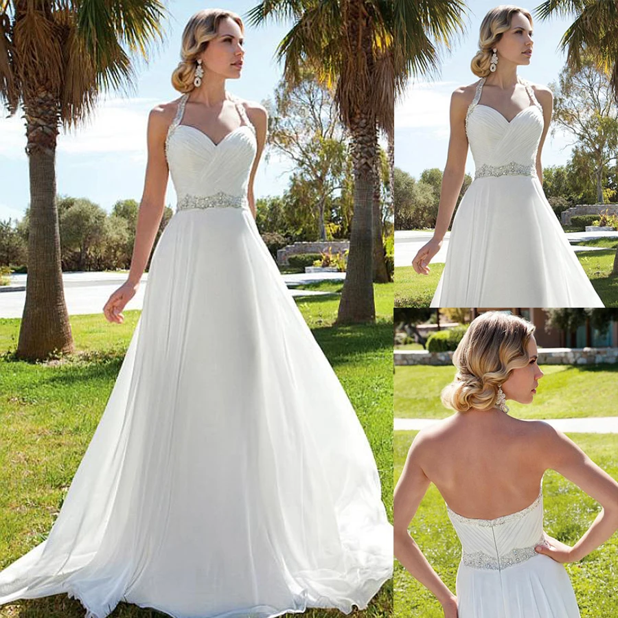 chiffon halter wedding dress