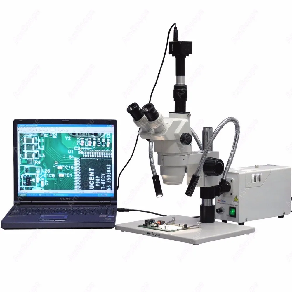 Zoom Stereo Microscope--AmScope Supplies 2X-225X Large Stand Ultimate Circuit Board Microscope + 1.3MP Camera | Инструменты