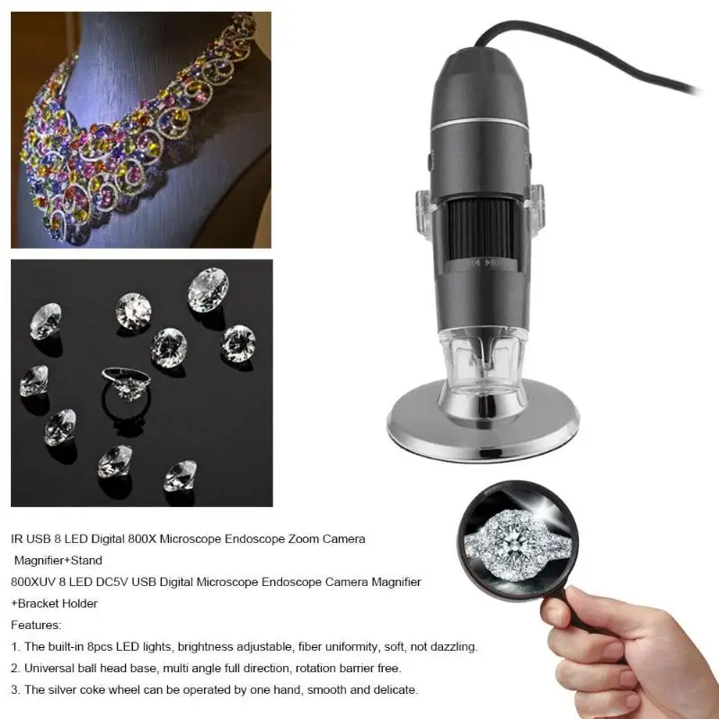 800X 8LED микроскоп Лупа камера цифровой электронный микроскоп USB эндоскоп зум Камера лупа Стенд ручной ювелирный инструмент