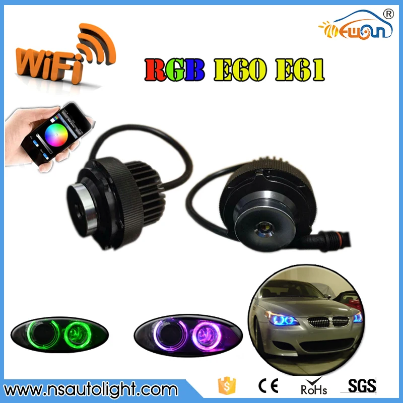 one set  Plug & Play Wifi Control RGBW LED Marker Angel Eyes Headlights  No Error For 5 series E60 E61 LCI