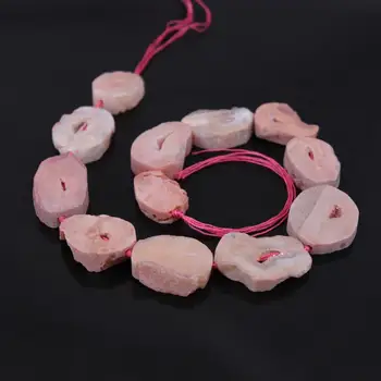 

Approx12pcs/Strand Pink Natural Raw Agates Drusy Quartz Geode Slab Slice Nugget Beads Connector Pendants For Jewelry Making