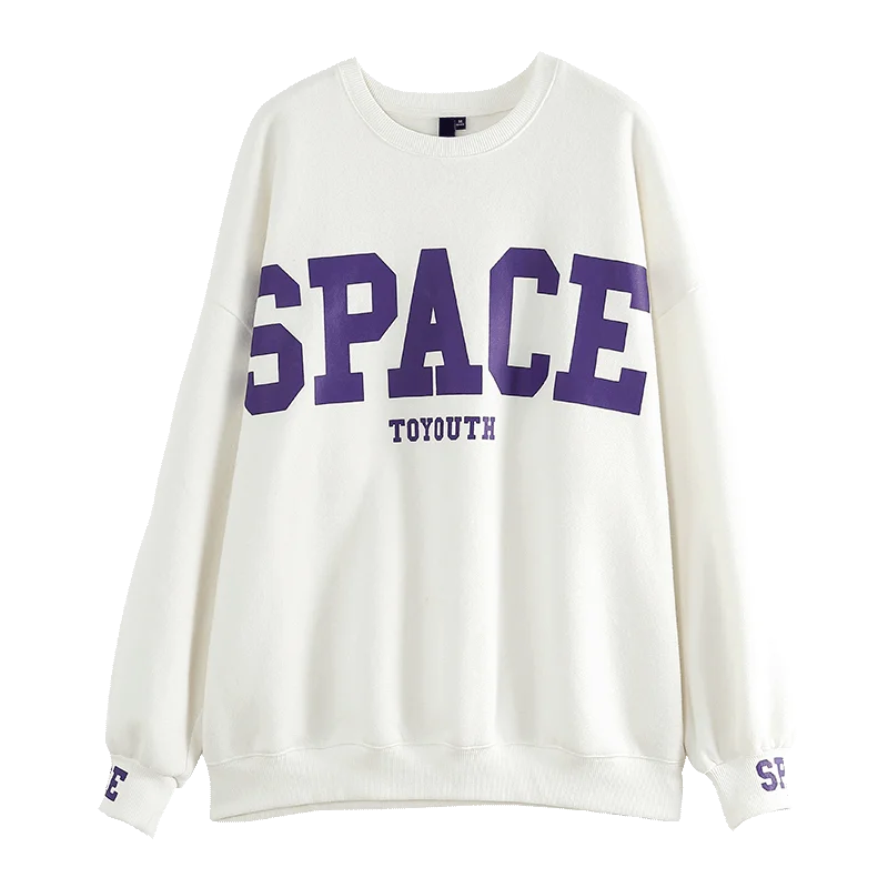 Toyouth Winter Pullover Sweatshirts Womens Harajuku Oversized Sweatshirt Loose O Neck Long Sleeve L