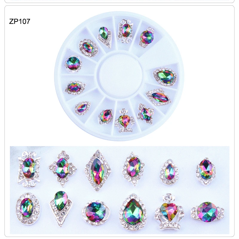 

1Wheel X12 Styles Holo Nail Art charm Crystal Rhinestone Alloy AB Crystal Rhinestone Trend Metal New Charm Nail Art Decorations
