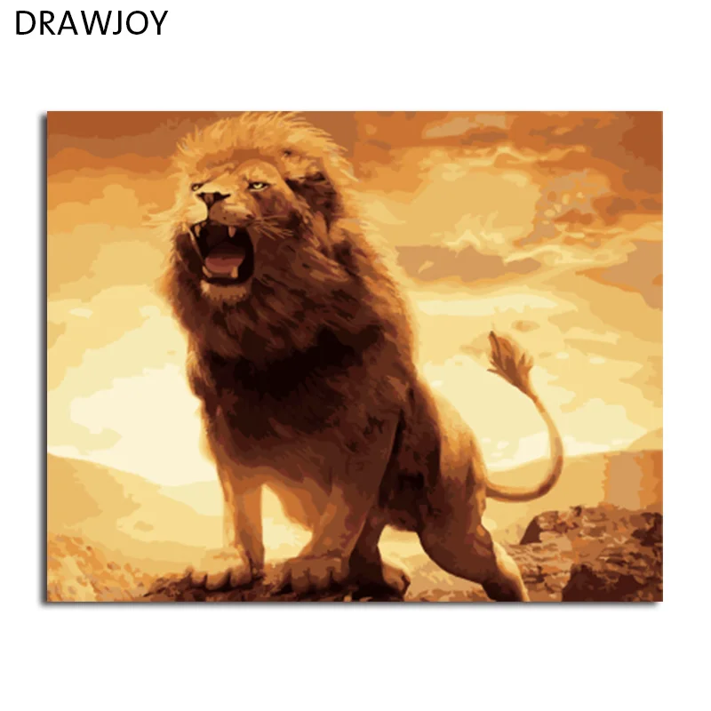 

DRAWJOY Framed Picture Painting & Calligraphy Of Animals Lion DIY Painting By Numbers Coloring By Numbers
