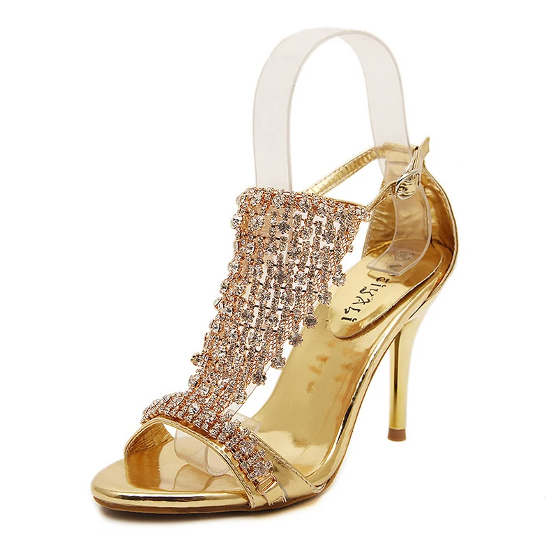 Luxury Stiletto Women's Wedding Shoes | Gold & Silver Glitter Crystal Sandals | Designer Heels for Women image 3