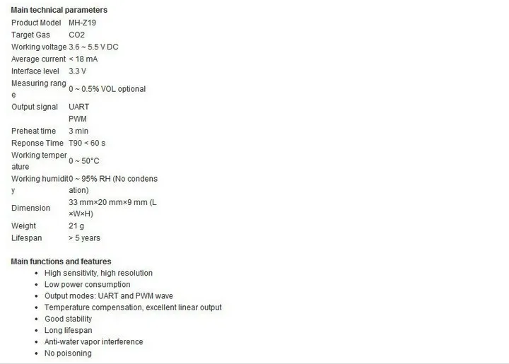MH-Z19 инфракрасный датчик co2 для монитора co2