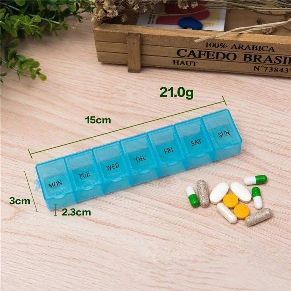 

3 Colors 7 Day Pill Travel Box Portable 1 Week Pill Dispenser Organiser Storage Case Chain Travel home medical drug container