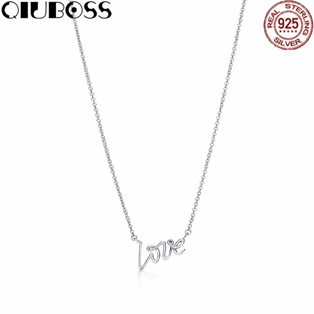 

QIUBOSS Fashion TIFF 925 Sterling Silver LOVE Pendant Necklace Pendants & Necklaces Women Jewelry