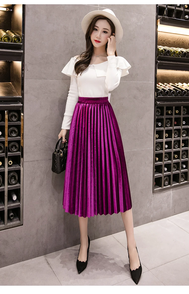 Velvet Skirt Skinny Large Swing Long Pleated Women Skirts Autumn Winter Plus Size Faldas Saia Female Jupe Velvet Skirt Skinny Large Swing Long Pleated Women Skirts Autumn Winter Plus Size Faldas Saia Female Jupe