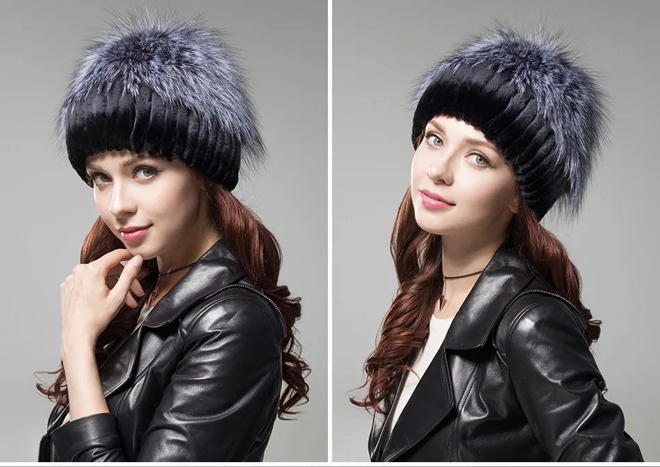 Fashion Womens Fur Beanies Real Rex Rabbit Fur Hats with Stripe Design Hat Ladies Winter Warm Rex Rabbit Fur Caps (18)