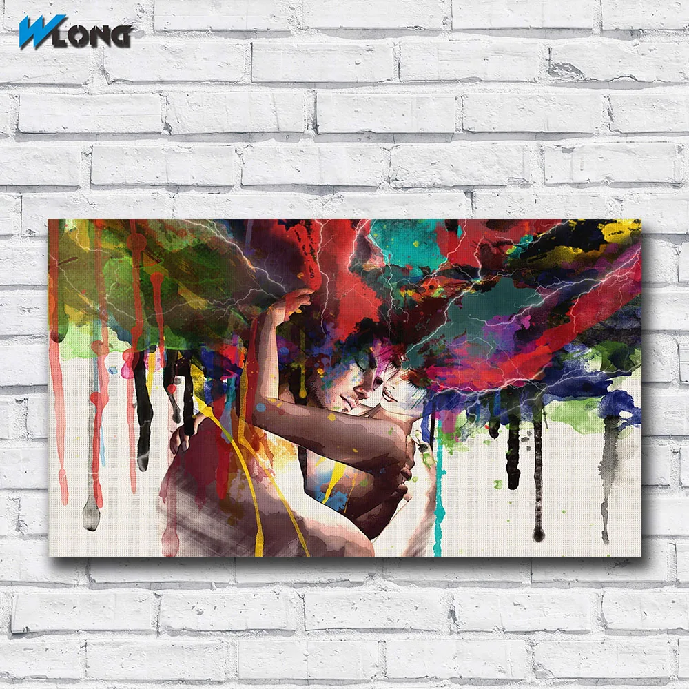Kaufen Wlong Liebe Kuss Ölgemälde Leinwand Kunst Gemälde Für Wohnzimmer Wand Keine Rahmen Dekorative Bilder Abstrakte Kunst Malerei