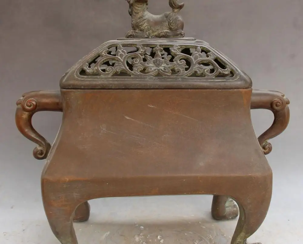 

free shipping 17" Chinese Purple Bronze Pixiu Kylin Lion Beast Incense Burner Censer Incensory