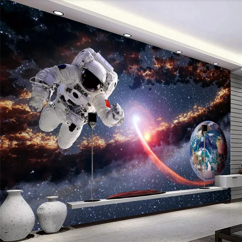 

beibehang Custom Wallpaper 3d Photo mural Space Astronaut Earth Planet Solar System Milky Way Background wall 3d papel de parede