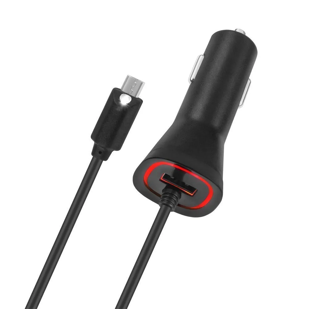 1 шт. черный двойной 2.1A автомобильное зарядное устройство с Micro USB фонарик кабель мягкое свечение мощность индикатор для samsung Galaxy S htc ONE ДНК
