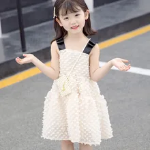 Милое летнее хлопковое однотонное дышащее платье принцессы с кружевным бантом для девочек
