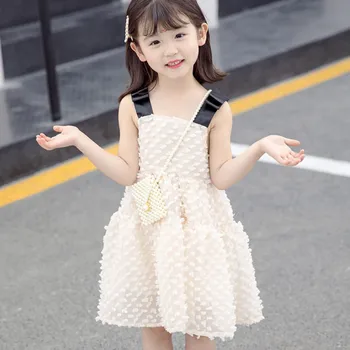 

Children Summer Cute Girls Cotton Cute Breathable Solid Color Lace Bow Sweet Princess Sister Dress