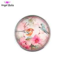 Spring With Blooms Snap Button 18MM Round Glass Ginger Snaps Jewelry Pink Snap Charm Fit Snap