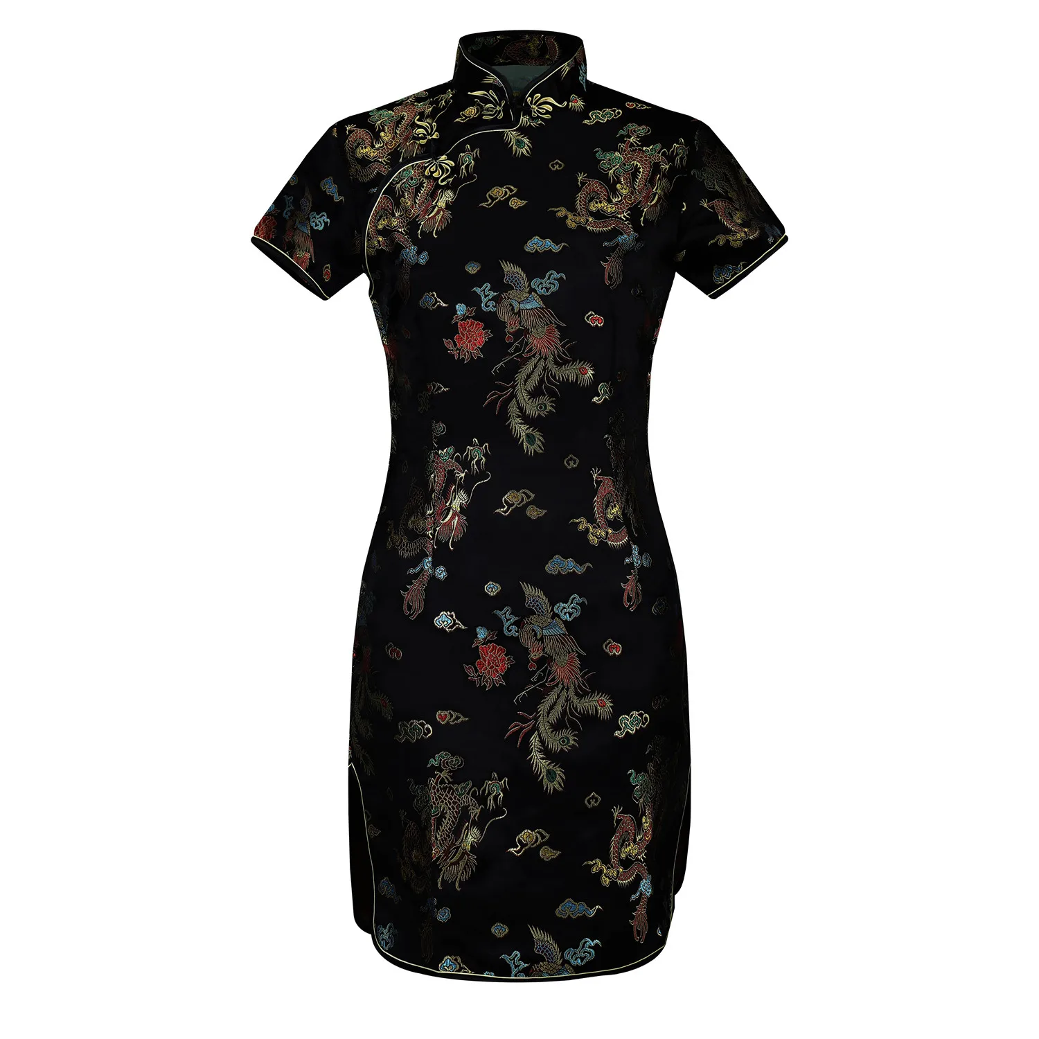 Винтаж Дракон и Феникс Qipao элегантное женское платье большого размера Cheongsam 3XL 4XL 5XL 6XL воротник стойка Сексуальное мини китайское платье Vestidos