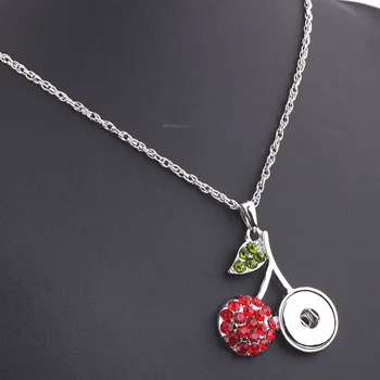 

wholesale 10pcs/lot New Fashion DIY Jewelry Crystal cherry Diy Snaps Button Pendant Necklace Fit 18mm Buttons