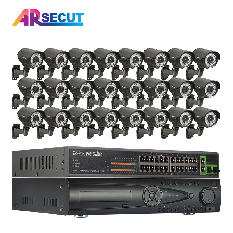 

ARSECUT 1080P POE 24CH NVR 2.0MP HDMI Vandalproof Outdoor POE Dome Camera Home Video Recoder Camera Security Surveillance Kit