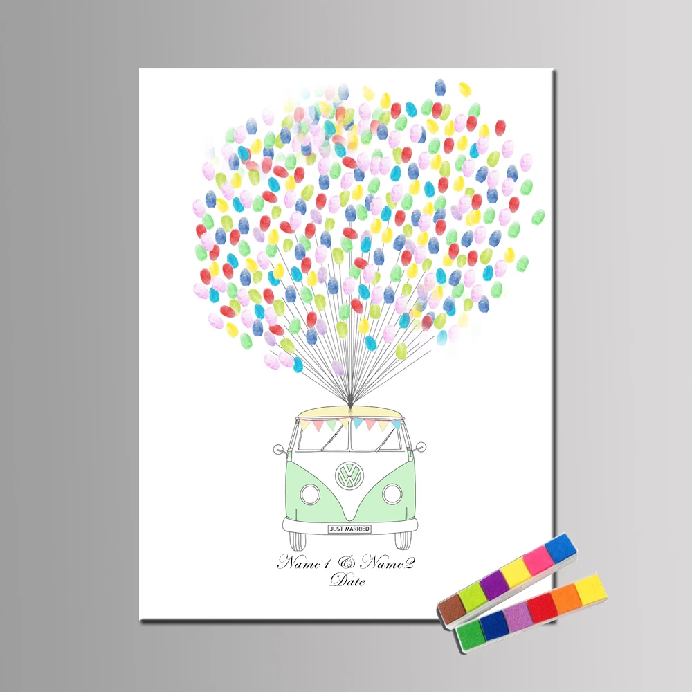 

Cars With The Words Merrird Personalized Custom Name Date Fingerprint DIY Guestbook For Wedding Valentine's day Unframed HK089