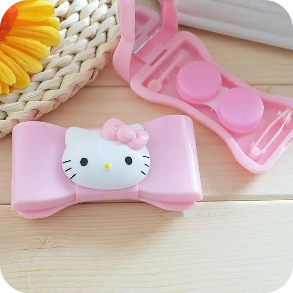 

1 Pcs.Kawaii Pink Bow Kitty Cat Porfessional Pocket Mini Contact Lens Case.Travel Kit Easy Carry Mirror Container Holder