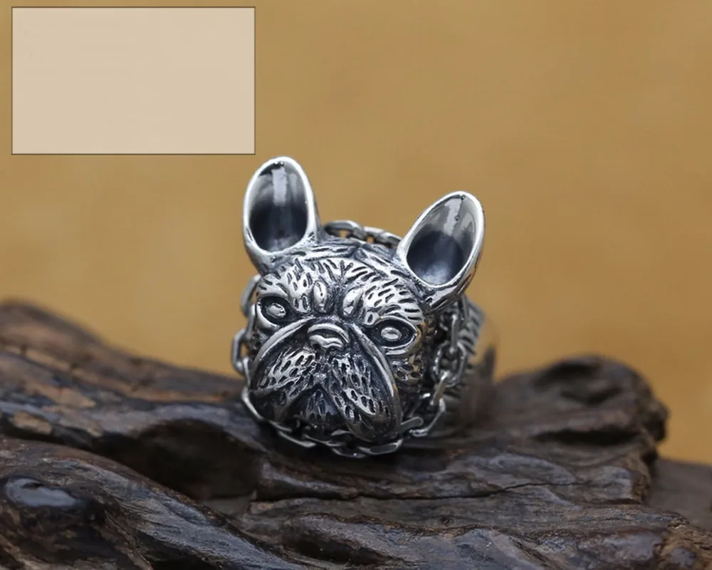 

Huge S925 Sterling Silver Pitbull Bulldog Ring Mens Biker Punk Ring Personal gift US 9~11.5 J141