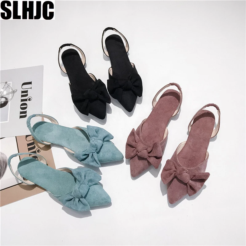 

SLHJC Elegance Knot Flats Shoes Pointy Toe Shallow Mouth Slip On Women Summer Sandals Autumn Casual Daily Shoes