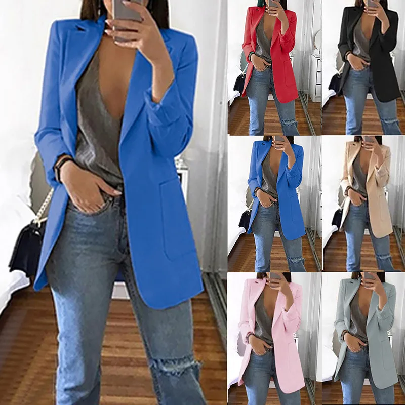 LASPERAL Spring Women Blazer Fashion Solid Long Sleeve Cardigan Jacket Suit Vintage Turn-down Collar Outwear Ladies Blazer Top