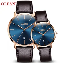OLEVS Top marca de luxo Mulheres Senhoras Relógios Homens Assistir relogio feminino masculino Utra fino Moda Couro Genuíno relógio Casal