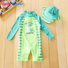 Brand Newborn Baby Swimwear Boy One Piece Dinosaur Print Sun Protection Long Sleeve Infant Boys Swimsuit Bathing Suit Beachwear