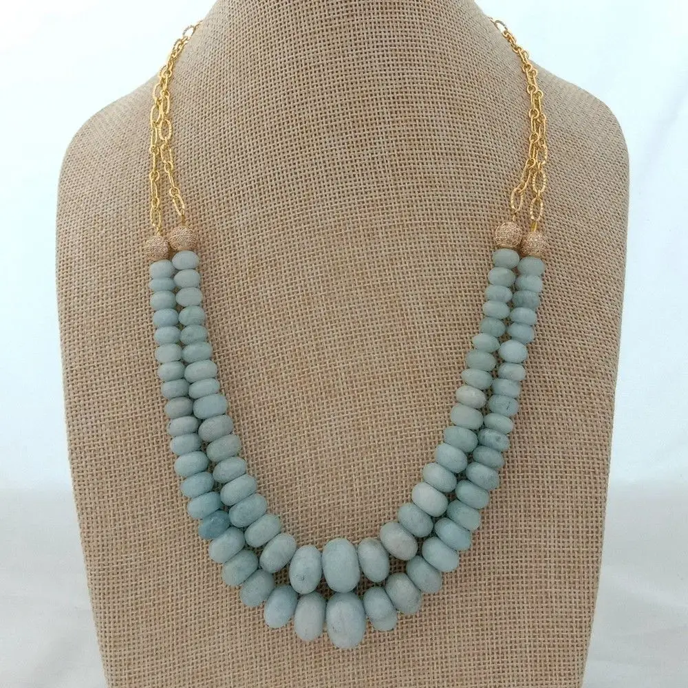 

Women's 20'' 2Strands Natural Blue Stone Faceted Rondelle Necklace
