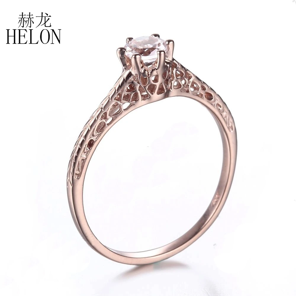 HELON Solid 14k(AU585) розовое золото безупречный круглый 4,5 мм 0.3ct натуральный морганит Кольцо женское свадебное арт-деко антикварные ювелирные изделия подарок