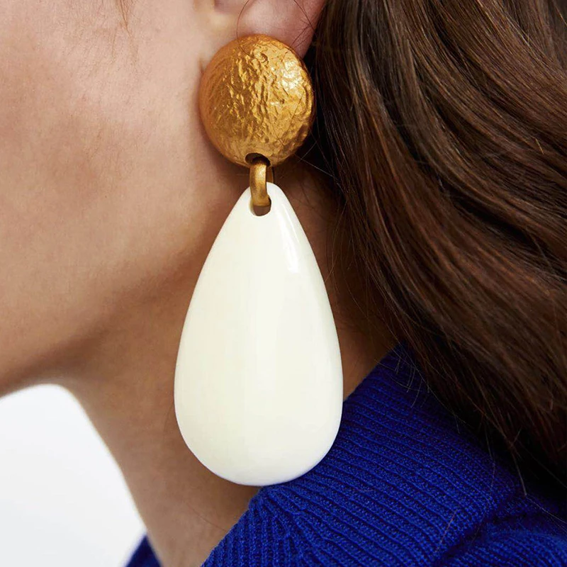 

Lalynnly High Quality ZA New Design Resin Water Drop Earrings Bohemian Big Dangle Earrings For Women Fashion Jewelry E35901