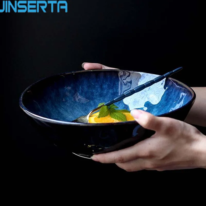 

JINSERTA Ceramic Bowl Dishes Tableware Blue Soup Ramen Kitchen Rice Bowl Creative Western Dessert Fruit Salad Dinnerware