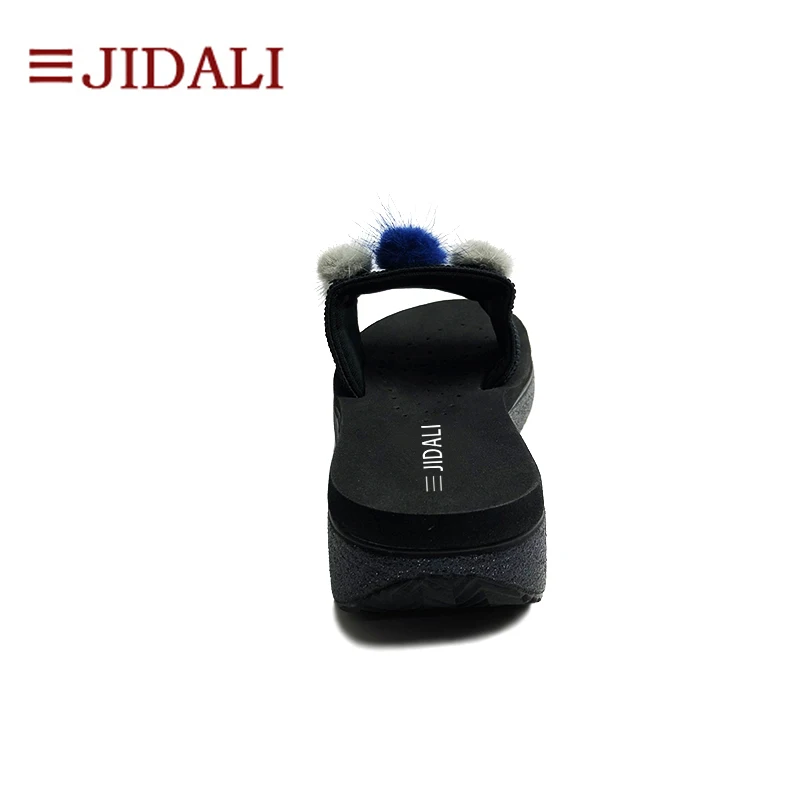 Chaussures À L'extérieur Haute forme Sport Mode Black 35 Poilu Jidali Coins 40 Sandales Bling Flip Taille Boules Noir D'été Eva Femmes Flop Plate 0p4qP