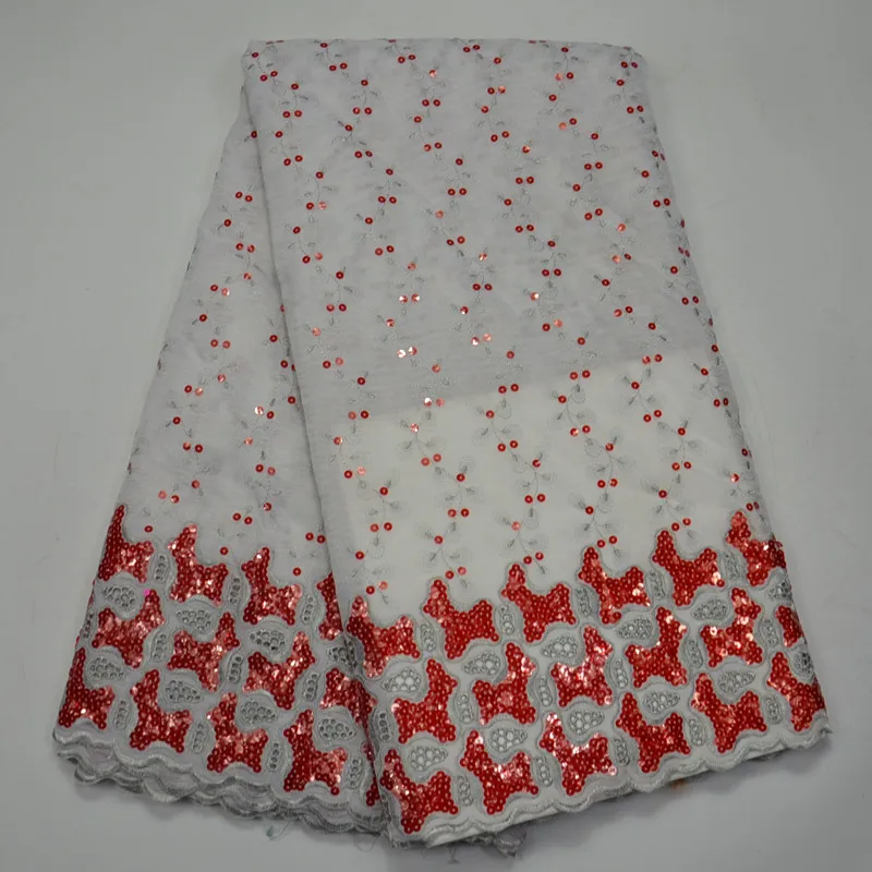 (5yards/pc) white and red African Organza lace fabric with lots of sequins newest mesh embroidery for party OP44 | Дом и сад