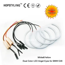 Car-styling White Yellow Dual Color Cotton light Angel Eyes with Turnal singal light for BMW E46 non projector car headlights