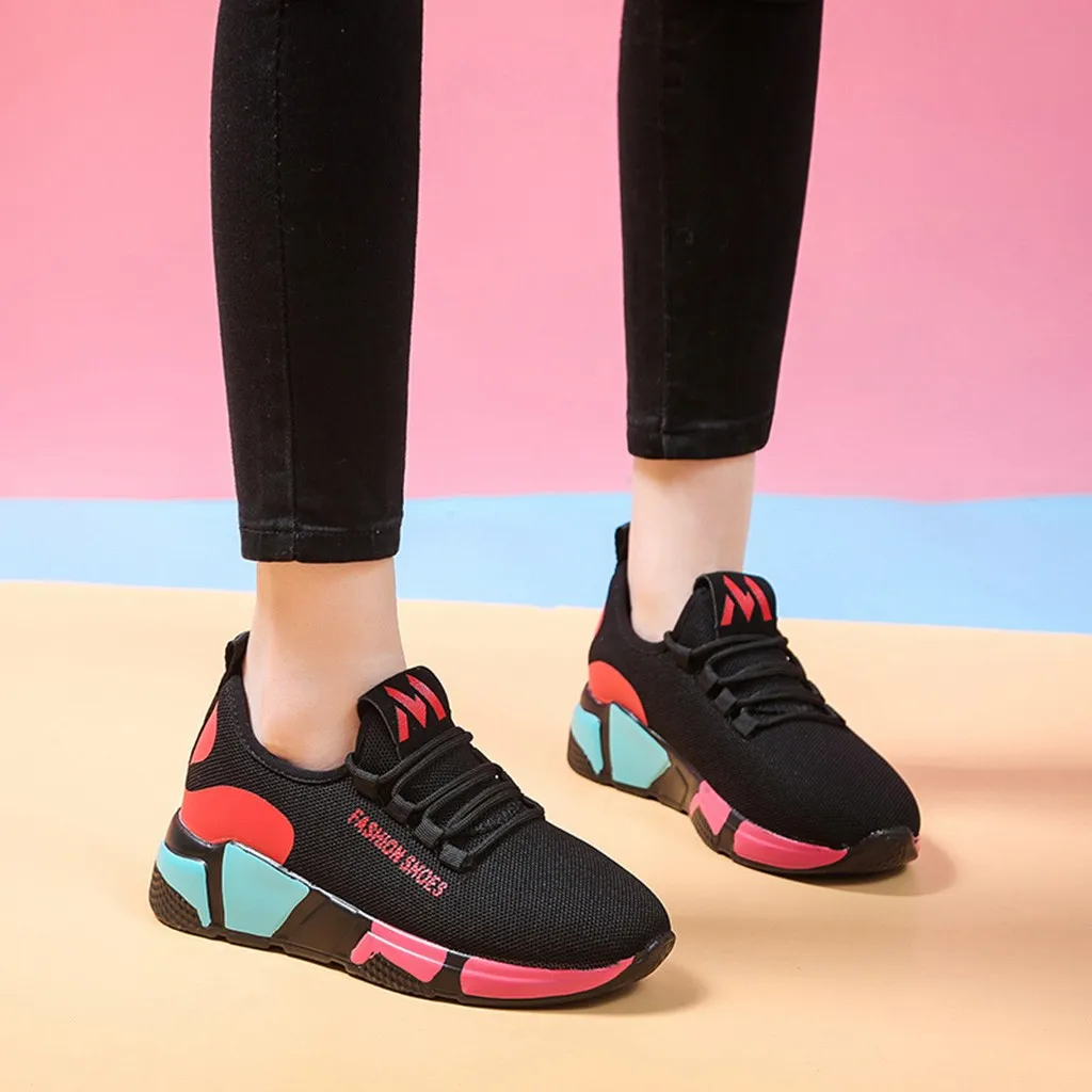 

Women's fashion running shoes Round head color matching letter mesh lace-up sneakers Leisure fitness jogging cycling outdoor