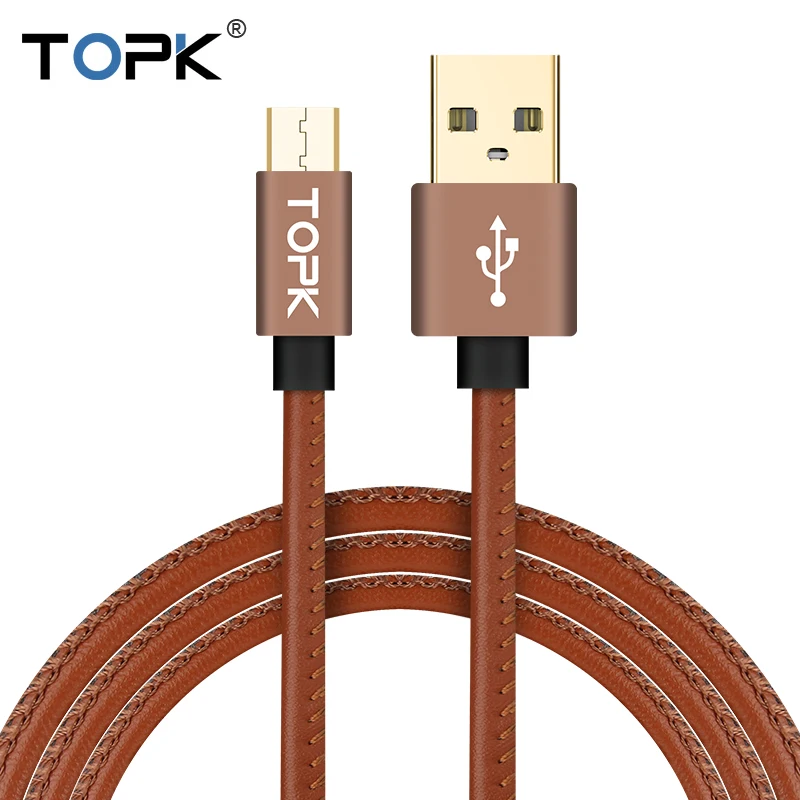 TOPK Micro USB кабель 2.4A быстрое зарядное устройство и кабель для передачи данных кожаный плетеный кабель USB ЗУ для мобильного телефона кабель для samsung htc huawei