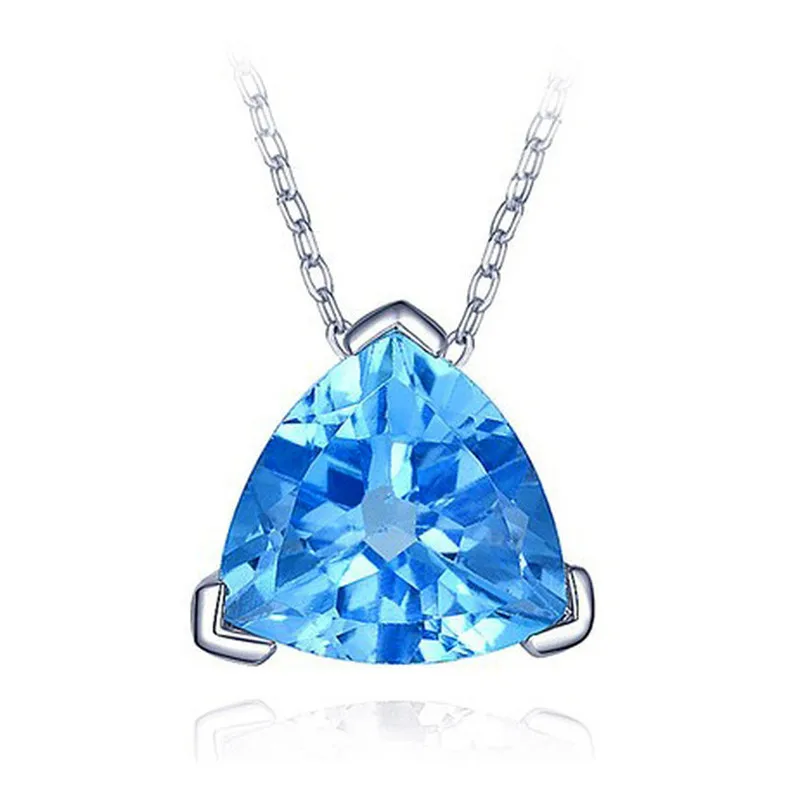 

LUKENI Exquisite Zircon Blue Triangle Pendant Necklace Jewelry For Women Fashion 925 Sterling Silver Necklace Girls Accessories