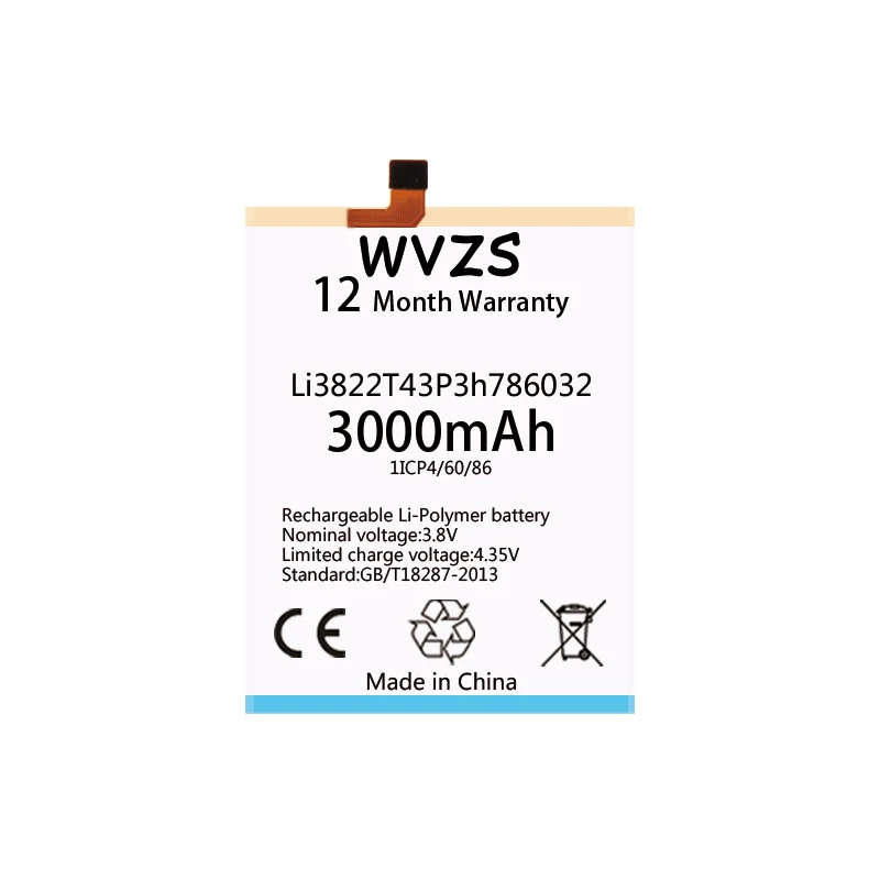 Wvzs 3000 мА/ч Батарея Li3822T43P3h786032 для zte Orbic RC 501L/zte лезвие V6 D6/zte X7 батареи|Аккумуляторы