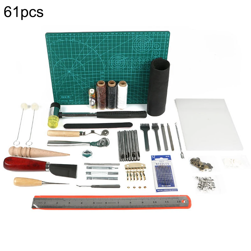

61PCS Leather Craft Tool Leather Sewing Tools Kit Leather DIY Hand Stitching Tools for Sewing Leather Canvas