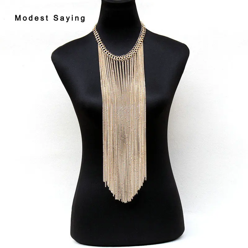 

High Quality Punk Metal Wedding Necklaces 2018 with Long Tassel New Fashion Handmade Chokers Women kolye Wedding Accessories