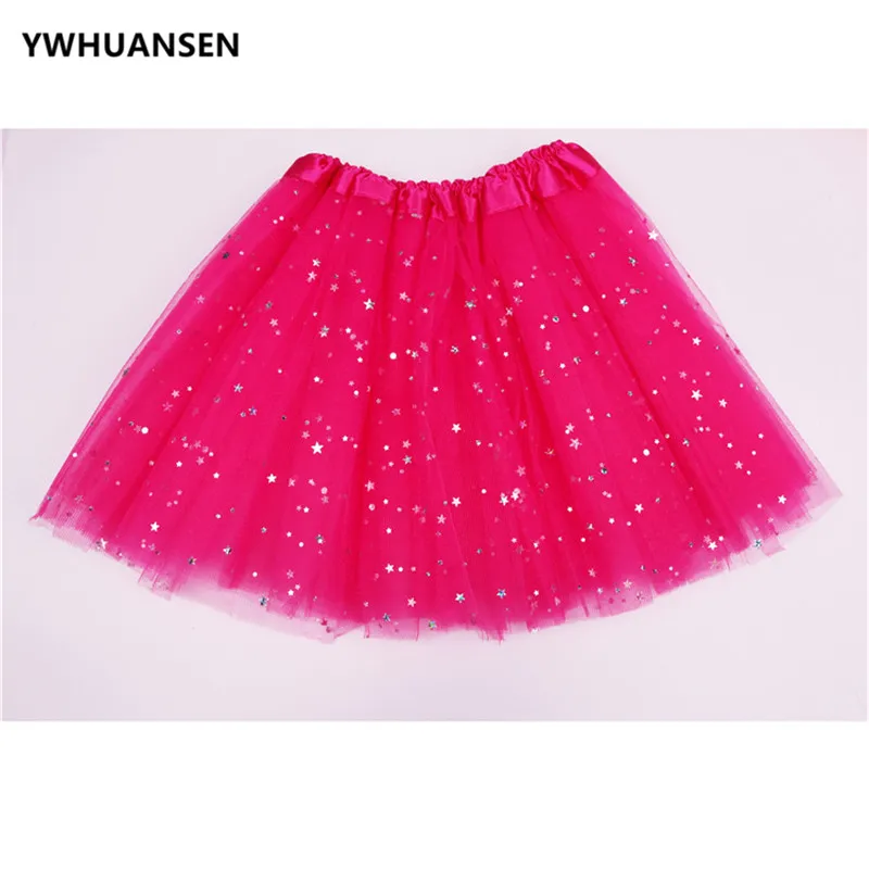 Милая детская балетная юбка-пачка со звездами; пышная Пышная юбка с блестками для девочек; трехслойное детское бальное платье с блестками - Цвет: Розово-красный