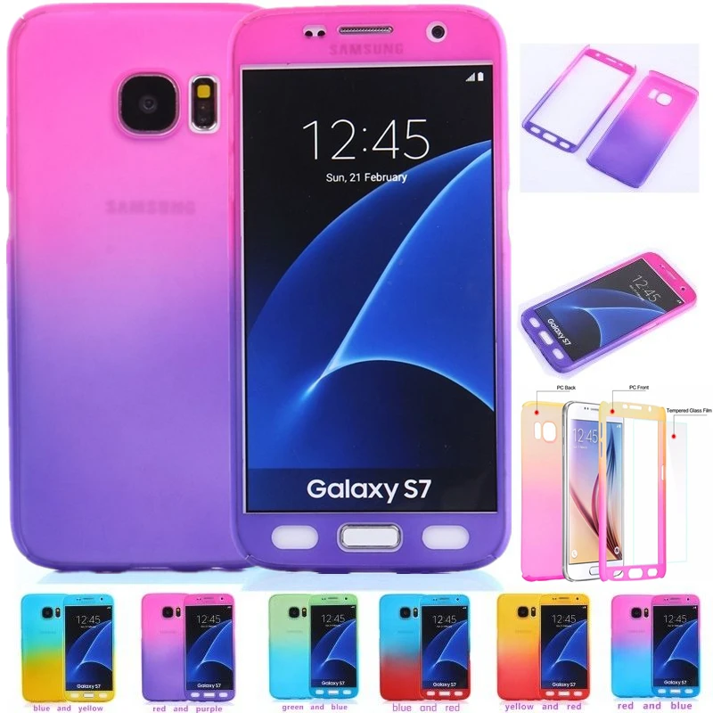 

ZEALLION For Samsung S5 S6 S7 Edge S8 Plus J5 J7 A7 2016 Note 5 360 Degree Full Body Protective Cover Gradient Color Hard Case