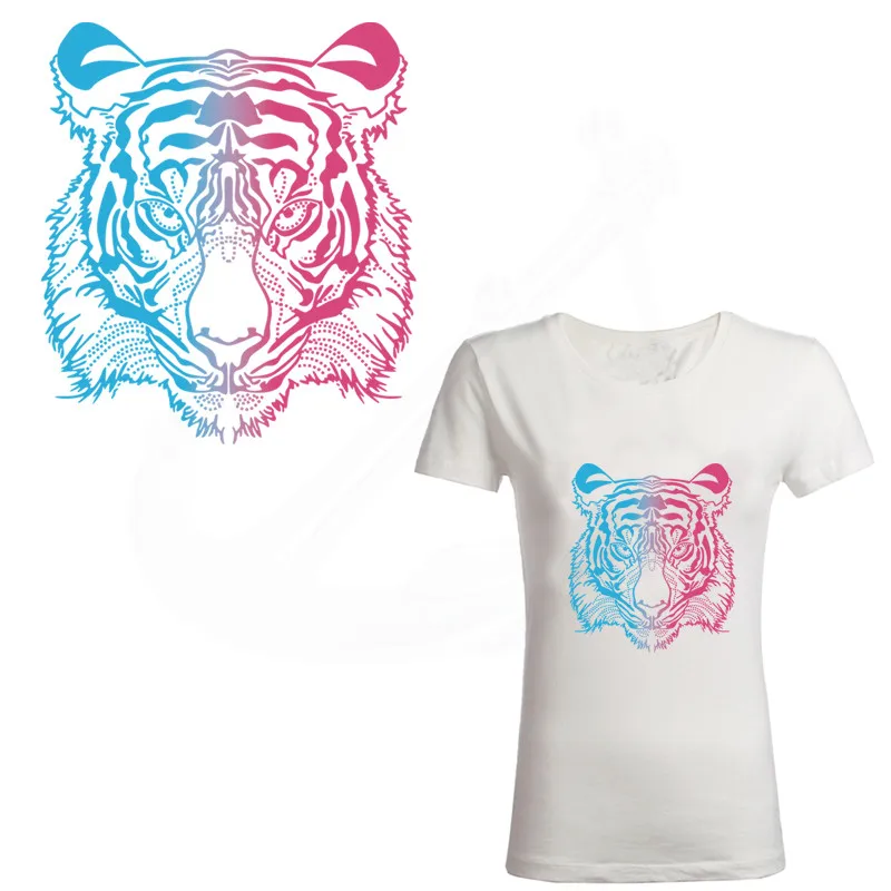 

2017 new unreal multicolor Tiger head patch 25*22cm T-shirt Dresses Sweater Washable thermal transfer Printed iron on patch