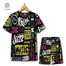 Креативные граффити 3D печать негабаритных бедра футболка и шорты костюм Лето полый дышащий качественный мужской короткий комплект